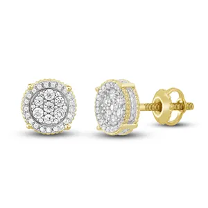 0.50TCW Mens Ladies 10K Yellow Gold 3D Circle Real Diamond Stud Cluster Earrings