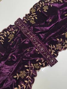 Designer Pure Soft Silk <b>Saree</b> in <b>Purple</b> Color with Beautiful Embroidery Work Sequence Border Pakistani Style for Wedding Parties - Product Image 2