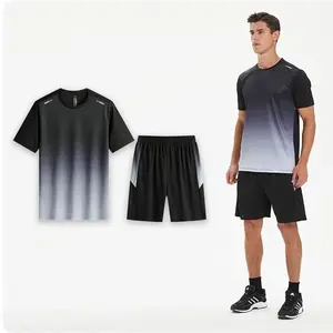 Ropa deportiva de secado rápido de seda helada para hombre, camiseta, pantalones cortos, conjuntos de entrenamiento de gimnasio para correr, deportes, manga corta - Product Image 1