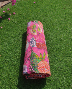 Colcha Kantha de Algodón Estampada Rosa, Tamaño Individual, Queen y King, la Más Vendida, Hecha a Mano, para Decoración de Hoteles y Hogar, Estilo Bohemio - Product Image 5