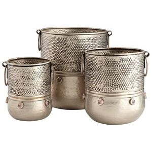 Ensemble de 3 grandes jardinières ovales de luxe en métal, balcon d'hôtel antique en cuivre d'occasion meilleure vente - Product Image 3