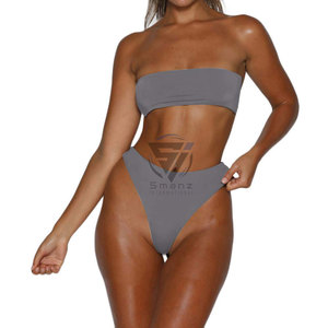 Ensemble de bikini 2 pièces pour femmes, été, sexy, col rond, uni, respirant, taille haute, ultra-fin, triangle, soutien-gorge et culotte - Product Image 5
