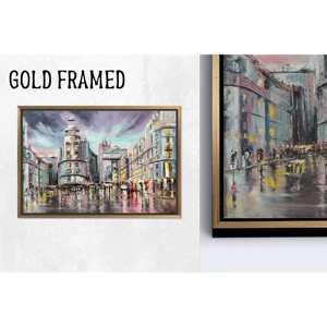 Impresión de la Gran Vía de Madrid: Cuadro en lienzo de paisaje urbano, decoración urbana moderna, lienzo con marco dorado 1P - Product Image 1