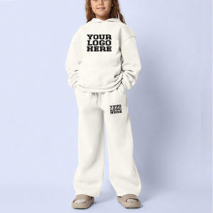 Custom Logo Printed Kids Flared Stacked Two Piece 100% Cotton Tracksuit Boys Warm Winter Outfits Unisex Jogging <b>Hoodie</b> Matching - Product Image 3