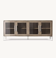 Sassanid OEM Forme minimaliste Ameublement élégant et épuré Benoit Bisque Buffet 4 portes en acier inoxydable poli