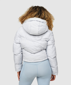 Veste à capuche Vista Puffer grise glace personnalisée pour femmes OEM veste à capuche avec fermeture éclair et bulle veste de duvet d'hiver respirante pour femmes Vente en gros - Product Image 3