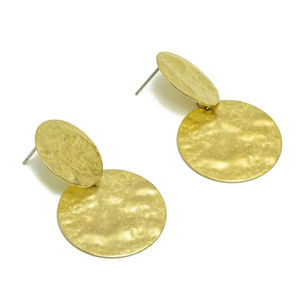 Hammered Brass Round Earring Stud Double <b>Post</b> Textured Circle Earrings - Product Image 1