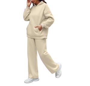 Pull-over en tricot de couleur unie Survêtement Gym Wear Survêtements vierges deux pièces Ensemble de survêtement unisexe Vente en gros Sweat-shirt et pantalon - Product Image 4