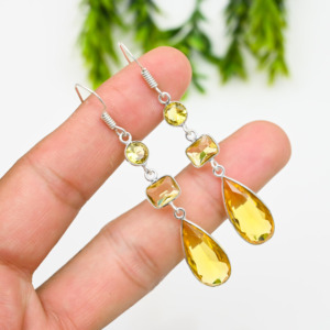 Pendientes colgantes de topacio amarillo natural, joyería de fiesta de boda para mujer de Plata de Ley 925 - Product Image 3