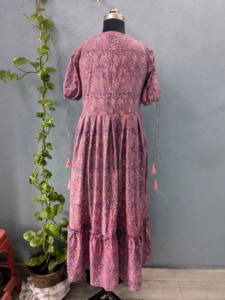 Indian Hand Block Printed Women's Stylish Voile Cotton Summer <b>Dress</b> Eco-Friendly <b>Tassel</b> <b>Dress</b> - Product Image 6