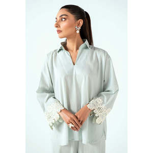 Ensemble coordonné en crêpe froissé vert menthe pour femme – Tendance décontractée deux pièces – Tailles XS/S/XS/S – Idéal printemps/été - Product Image 4