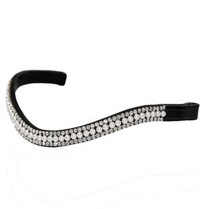 Bandeau de tête de cheval en cuir anglais noir incurvé décoratif avec cristaux et perles transparents, très vendu - Product Image 2