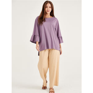 Meilleur bureau et vêtements décontractés d'été vêtements décontractés taille libre manches bouffantes Blouse violette broderie Blouse à vendre - Product Image 1