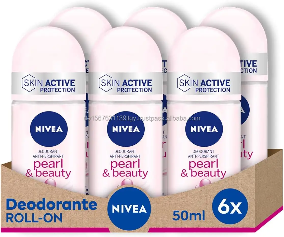 Desodorante Roll-On NIVEA Pearl & Beauty em embalagem de 6x50 ml, desodorante antitranspirante