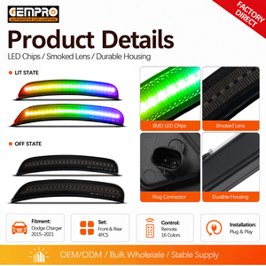 Pour Dodge Charger 2015-2021 Feux de position latéraux LED RGB avant et arrière avec clignotants séquentiels et lentille fumée Entrepôt US - Product Image 5