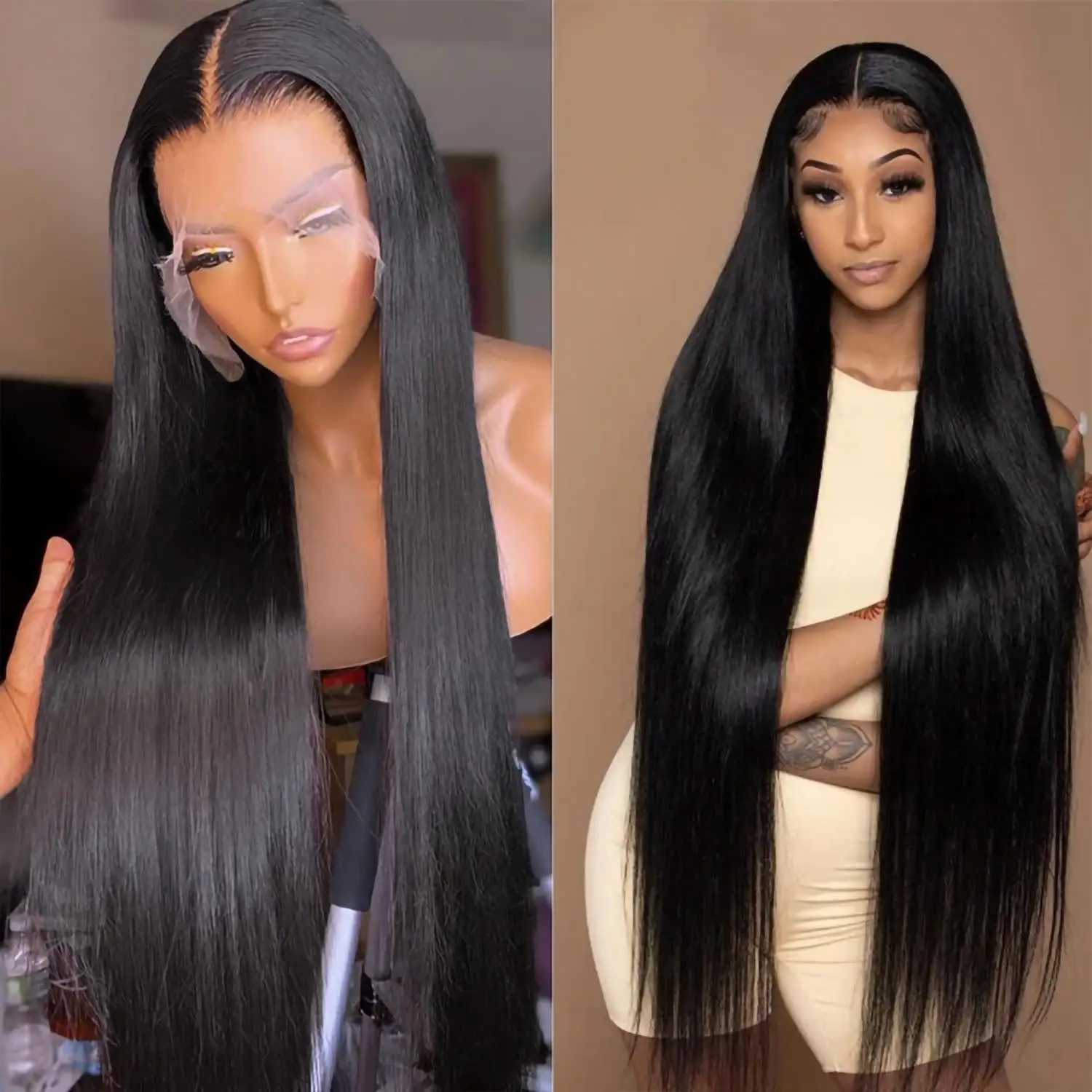 Black Wig for Women Glueless No Lace Front Wig Premium Synthetic Straight Wigs With Middle Part