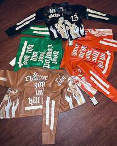 Vestes pour hommes personnalisées, chemise en cuir de haute qualité, veste bomber, fermeture éclair, veste en cuir PU brodée pour hommes - Product Image 3