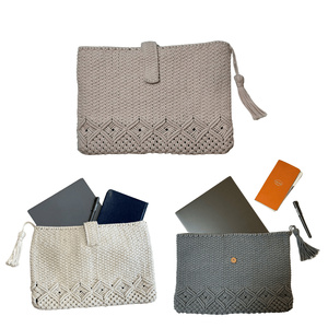 Multicolor Macrame <b>Laptop</b> Sleeve Stylish Design Eco-Friendly Handmade Cotton Lining <b>Handbag</b> Button Closure Ladies Custom <b>Handbag</b> - Product Image 1