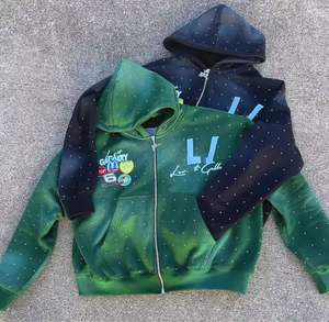 Custom Heavyweight Vintage Sun Faded Acid Wash Patch Embroidery Rhinestone <b>Cropped</b> <b>Zip</b> <b>up</b> <b>Hoodie</b> for Men - Product Image 5