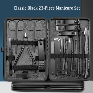 Nouvel ensemble de coupe-ongles en acier inoxydable noir King Kong, ensemble d'outils de manucure de 23 pièces - Product Image 1