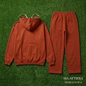 Conjunto de Sudadera con Capucha y Pantalones Jogger para Mujer, Personalizado, Color Marrón Óxido, con Gráficos de Pedrería, de Algodón y Felpa, Estilo Urbano Oversize, Venta al por Mayor OEM - Product Image 5