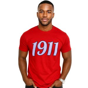 Maglietta in ciniglia di cotone rosso girocollo KAP greco confraternita abbigliamento classico stile collegiale con stemma ricamato - Product Image 1