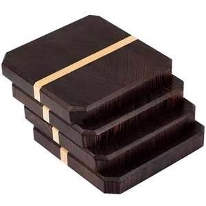 Ensemble en bois sous-verres faits à la main sous-verres en bois naturel boîte-cadeau accessoires de cuisine - Product Image 2