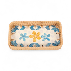 Bandeja de Servicio Moderna de Ratán Natural con Madreperla para Servir Aperitivos, Bebidas y Uso Diario en la Mesa de Comedor - Product Image 3