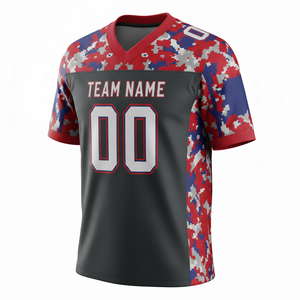 เสื้อฝึกซ้อมอเมริกันฟุตบอลแบบกำหนดเองสำหรับผู้ใหญ่ แขนสั้น ระบายอากาศได้ดี มีไซส์พลัส คอวี ผลิตจากโพลีเอสเตอร์ 100% - Product Image 1