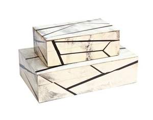 Joyero de trabajo de hueso de cuerno a precio de fábrica patrón geométrico Beige negro con acabado pulido multiusos para almacenamiento de joyas - Product Image 6