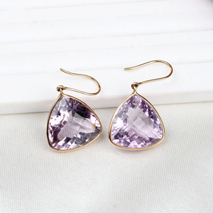 Pendientes Colgantes de Oro Amarillo Sólido de 18k con Gema de Amatista, Hechos a Mano, para Mujer, Joyería para Bodas y Fiestas, Venta al Por Mayor - Product Image 1