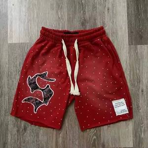 <b>Pink</b> <b>Men's</b> Casual <b>Shorts</b> Front Letter Pattern 3D Embroidery Logo Drawstring Waist Breathable Cotton Streetwear Style - Product Image 5