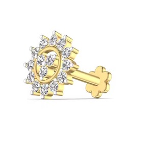 Sun Flower Shape Real Diamond Fine Jewelry <b>Nose</b> Pin for Women's in Solid 18kt Yellow White Rose <b>Gold</b> for Wedding Wear - Product Image 5