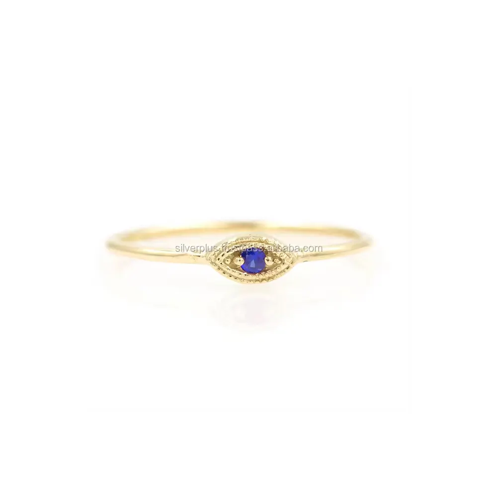 Indian Manufacturer Solid Jewelry Evil Eye Blue Sapphire Engagement Anniversary Wedding Ring Available At Low Price