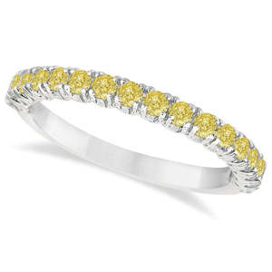 14k White Gold Half-Eternity Diamond <b>Ring</b> with 0.75ct Yellow Diamond <b>Stacking</b> <b>Ring</b> - Product Image 1
