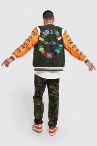 Blouson universitaire pour homme avec manches en cuir véritable, col montant, style Letterman, blouson bomber de baseball, manteau décontracté pour lycéen - Product Image 5