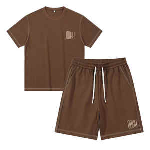 OEM 2026 Customised Female Embroidered Logo Contrast Stitch <b>Tshirt</b> <b>and</b> <b>Shorts</b> <b>Sets</b> Tracksuit for Men With Free Shipping - Product Image 1