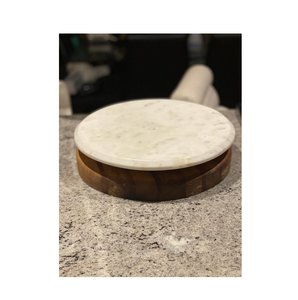 Marbre et bois d'acacia Lazy Susan Organisateurs de cuisine Plateau tournant pour ustensiles de cuisine et restaurants - Product Image 1