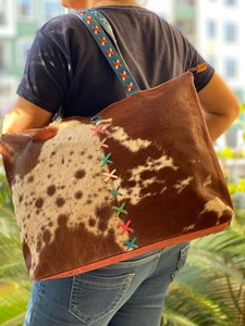 Top qualité véritable fourrure de vachette cuir femmes sacs fourre-tout haute qualité Style Vintage grande capacité Cowgirl sacs à bandoulière - Product Image 3