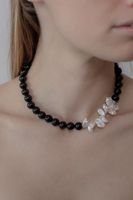Collier de luxe personnalisé en onyx noir, élégant, avec perle d'eau douce, pendentif géométrique baroque en pierre naturelle, bijou idéal pour un cadeau