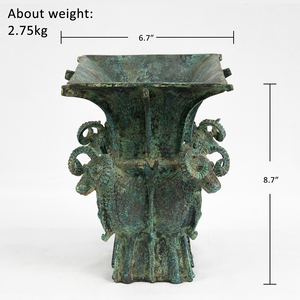 Vaso per <span class=keywords><strong>Vino</strong></span> in Bronzo Cinese Stile Antico Artigianale con Design a Quattro Arieti per Collezionisti ed Esposizioni - Product Image 6