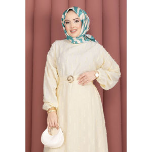 Vestido Modesto Bordado con Cinturón de Hebilla Dorada Amarillo Tallas XS-6XL Opciones de Largo hasta el Suelo y hasta la Rodilla con Cremalleras y Volantes para el Día - Product Image 2