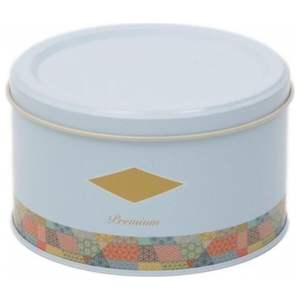 1.1L กล่องเก็บโลหะกลมลายปะ140x80มม. พื้นหลังสีน้ำเงิน - Product Image 1