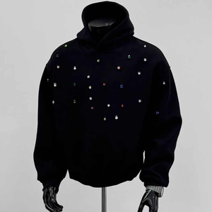 Sudadera con Capucha Extra Grande, Diseño 2025, Alta Calidad, 100% Algodón, Bordada, Negra, con Pedrería, Estilo Urbano, Temporada de Invierno - Product Image 3