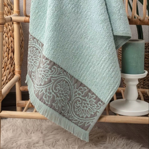 Toalla de baño Jacquard de bambú de menta 70*140cm 70% bambú 30% mezcla de algodón suave y absorbente Sevim diseño ecológico borde decorativo 470GSM - Product Image 2