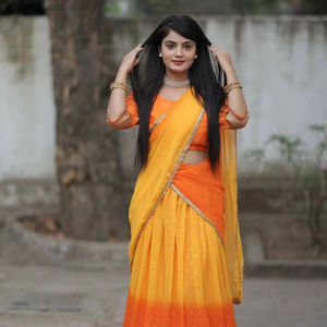 El último elegante color amarillo suave Georgette Lehenga Choli con Dupatta Rich Foil Work - Product Image 3