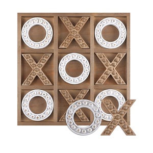 Grand jeu de société traditionnel en bois de manguier massif Tic Tac Toe couleur foncée finie or pour table basse intérieure ou extérieure - Product Image 4
