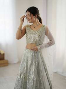 Moderno Lehenga Choli de Georgette con Lentejuelas y Bordado Dori, Vestidos de Fiesta de Secado Rápido - Product Image 4