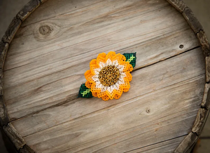 Ethnic Sunflower beaded <b>barrette</b>, Indigenous <b>hair</b> clip, Mayan <b>hair</b> accessory, beaded flowers, Big beaded <b>hair</b> <b>barrette</b> - Product Image 4
