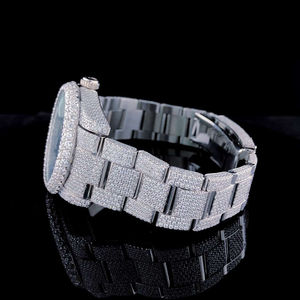 นาฬิกาสแตนเลสสตีลสำหรับผู้ชายที่ออกแบบมาอย่างเชี่ยวชาญหน้าปัดแบบแอนะล็อกสุดพิเศษพร้อมเพชรเพชรโมอิสซานไนต์หน้าต่างกระจก - Product Image 5